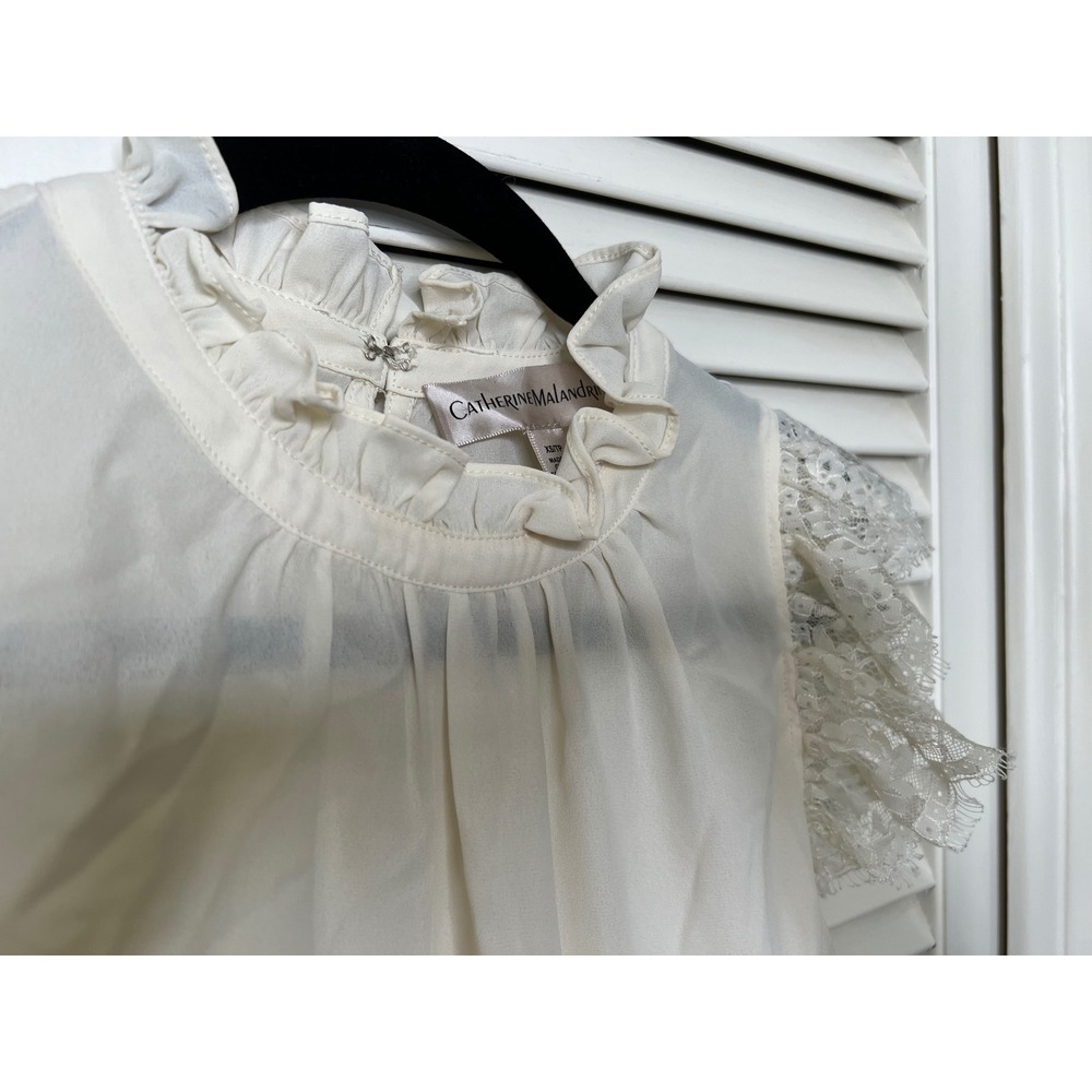 Catherine Malandrino Blouse Women's XS Ivory Lace Ruffle Neck Top